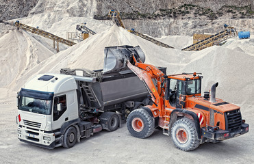 Tractopelle remplissant un camion